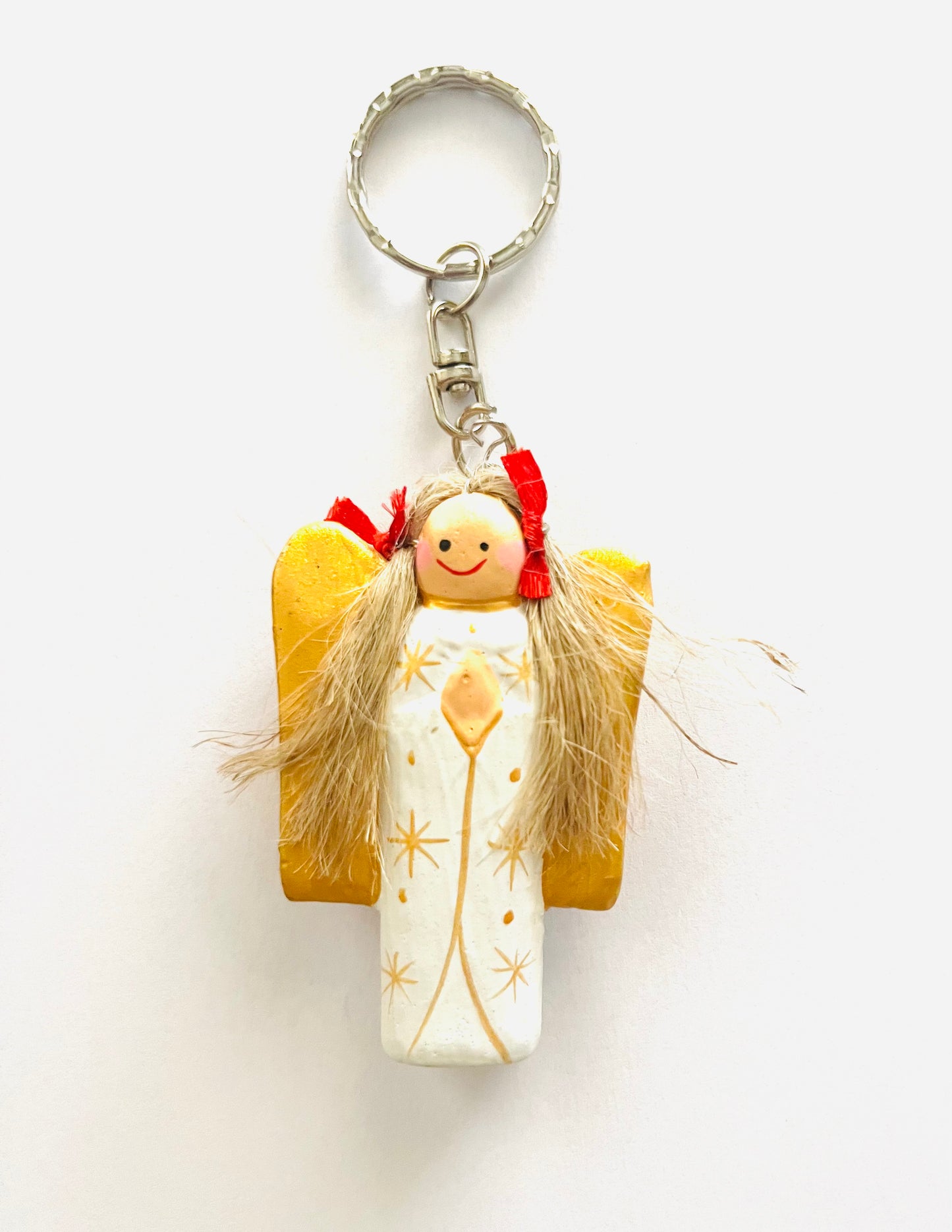 Prívesok "Anjelik zlatúšik 2 " prírodné drevo maľované