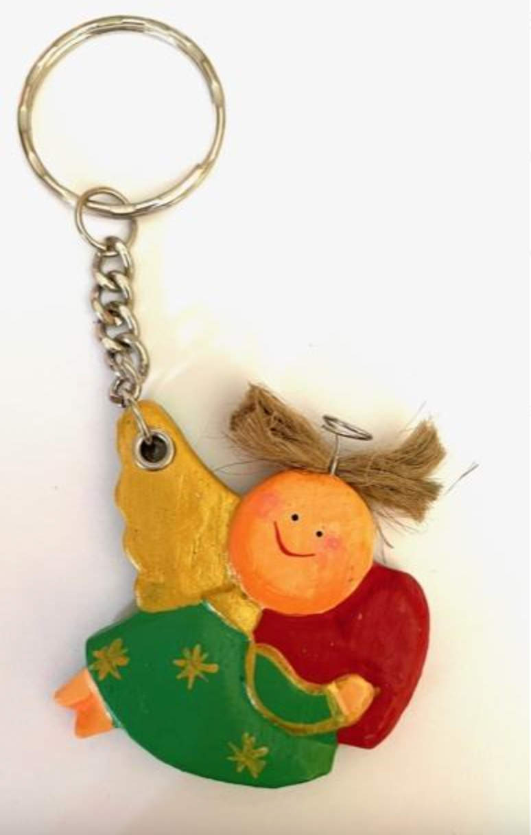 Prívesok "Anjelik strážny" prírodné drevo maľované (zelený)