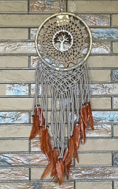 Lapač snov oranžový zo stromom života (22cm)